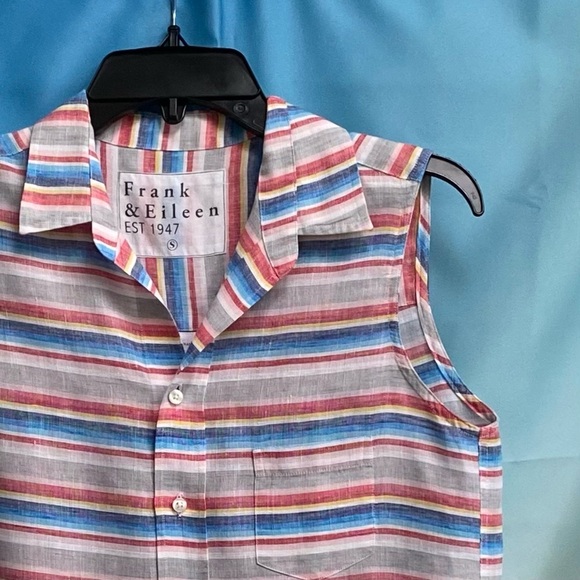 Frank & Eileen Fiona Sleeveless Classic Linen Blouse Size: S Multi Color Stripe - Picture 3 of 16